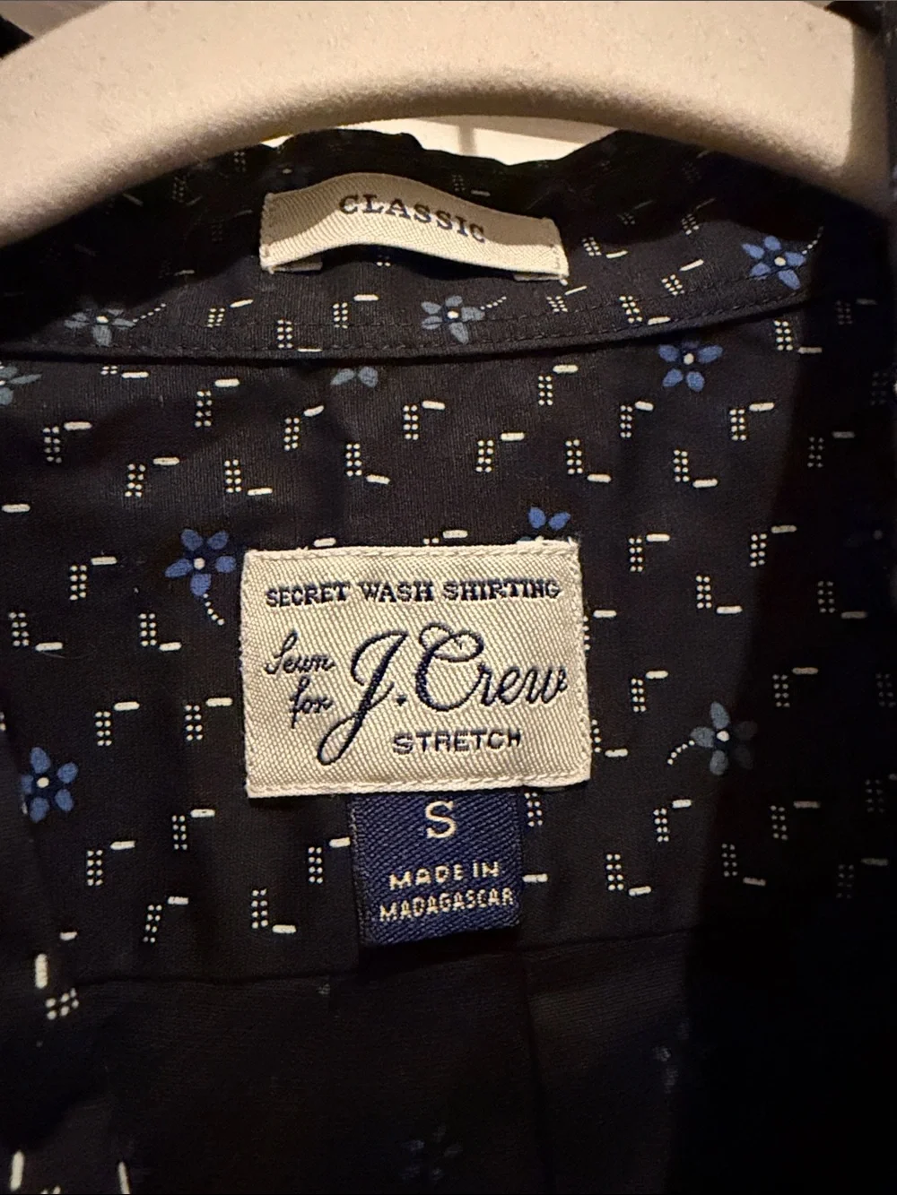 J. Crew Navy Short-Sleeve Button-Down with Small Geometric Print